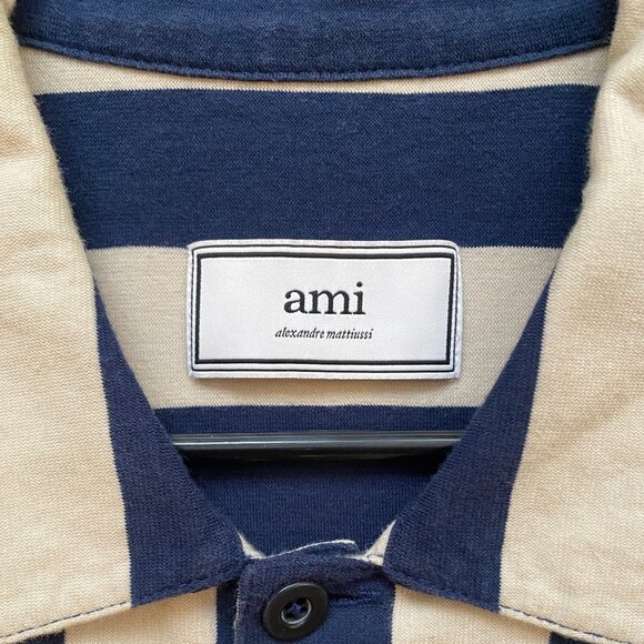 Ami Blue Striped Short Sleeve Button Down, Ami Alexandre Matussi, Sz L - Picture 4 of 9